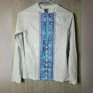 Aqua et Sol Womens 1/2 Zip Rashguard Top Sz Small Blue White Long Sleeve